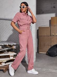 Mulvari Women's Short Sleeve Workwear Pocket Shirt And Pants Set 2 Pieces Set