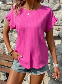Breezaya Women's Round Neck Batwing Short Sleeve Shirt