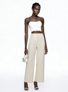 BizChic Women's Solid Color Straight Leg Pants, Business Casual Trousers For Office Wear, Autumn/Winter