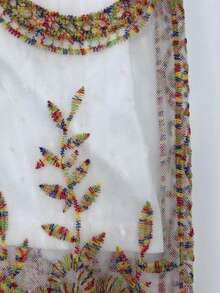 Randomly Cut Multi-Color Embroidery Thread Lace Spliced V-Neck Cocktail Dress - Multicolor - View 8