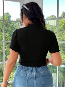 Solflare Black Knit Rib Texture Beaded Short Sleeve T-Shirt