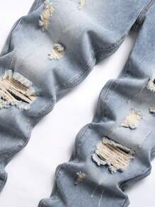 Men's Distressed Slim Fit Denim Jeans - Blue - View 3