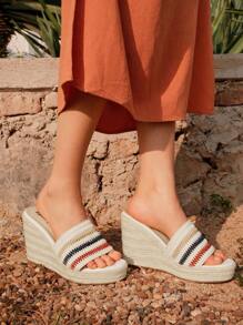 Styleloop Women's Retro Style Hemp Rope Woven Platform Slide Sandals