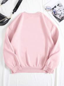 SHEIN Essnce Kích thước lớn Của phụ nữ Đàn ghi ta Mẫu Vòng cổ Áo nỉ - Hồng - Xem 3