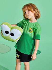 HELLO KITTY AND FRIENDS | SHEIN Camiseta De Manga Corta De Verano Y Primavera Para Niños Con Dibujo De Rana Verde En Degradado Y Letras - Verde - Ver 7