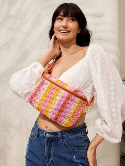 SHEIN VCAY Bolso De Cintura De Moda Versátil Para Mujer Con Bloques De Color