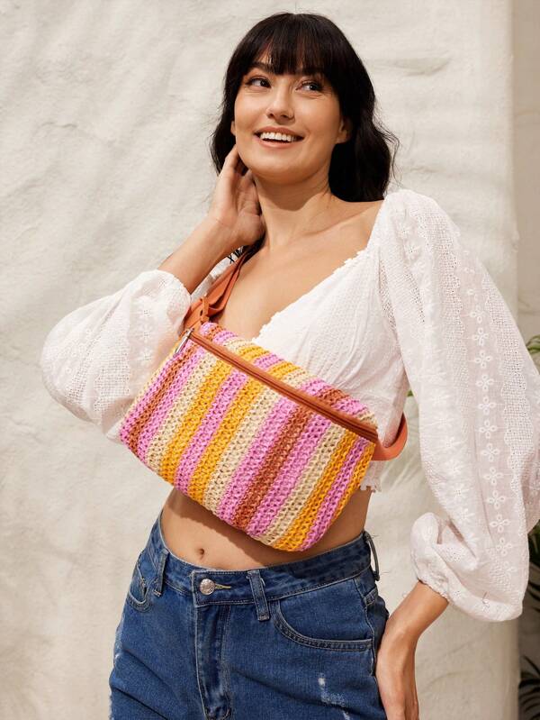 SHEIN VCAY Bolso De Cintura De Moda Versátil Para Mujer Con Bloques De Color