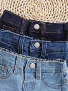 SHEIN 3pcs Baby Girl Stretchy Three-Piece Set, Including Fashionable, Water-Washed, Comfortable & Soft Jeans Chic Outfits For Autumn/Winter - Blue - View 5