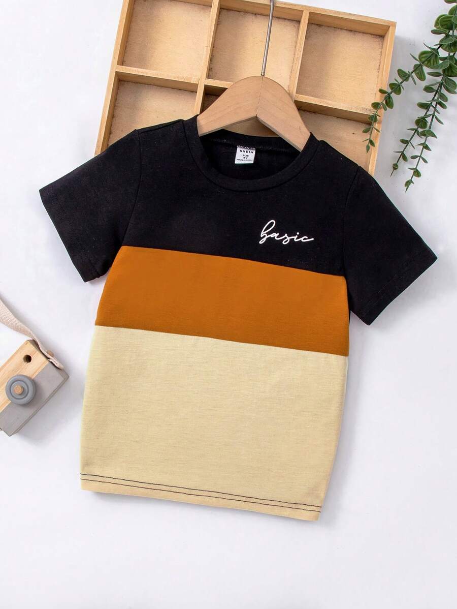 SHEIN Young Boy Simple Style T-Shirt Mocha Tshirt For Kids Boy - Multicolor - View 1
