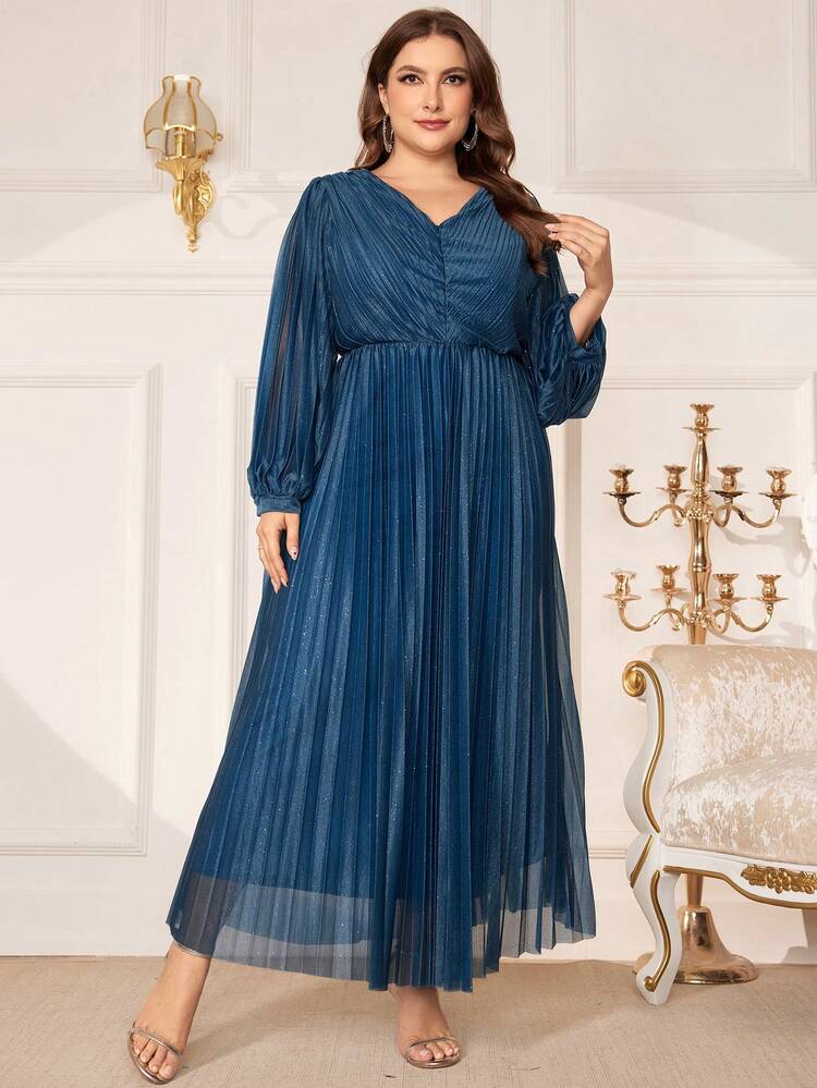 Plus Size Women's Sparkling Lantern Sleeve Dress Long Evening Dresses Fall Cloth For Women