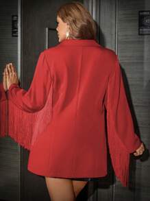 Allurite Blazer De Solido Color Con Solapa De Borlas Para Talla Grande - Rojo - Ver 2