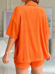 SHEIN EZwear 女性鬆身三件式橙色休閒服裝 - 橘色 - 查看 4