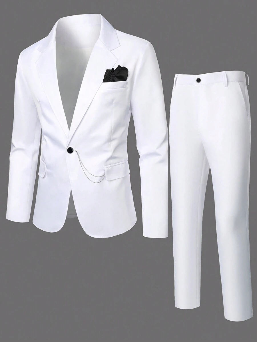 Manfinity Mode Men's Single-Breasted Formal Suit With Button, Men White Suit Set - White - View 1