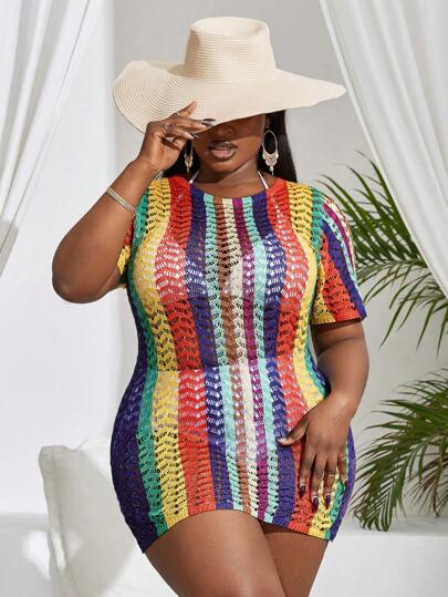 SHEIN Slayr Áo choàng dệt kim kẻ sọc khoét lỗ cỡ lớn ôm vừa vặn mùa hè