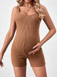 SHEIN بدلة مشدودة للحوامل بدون أكمام - بني - مشاهدة 5