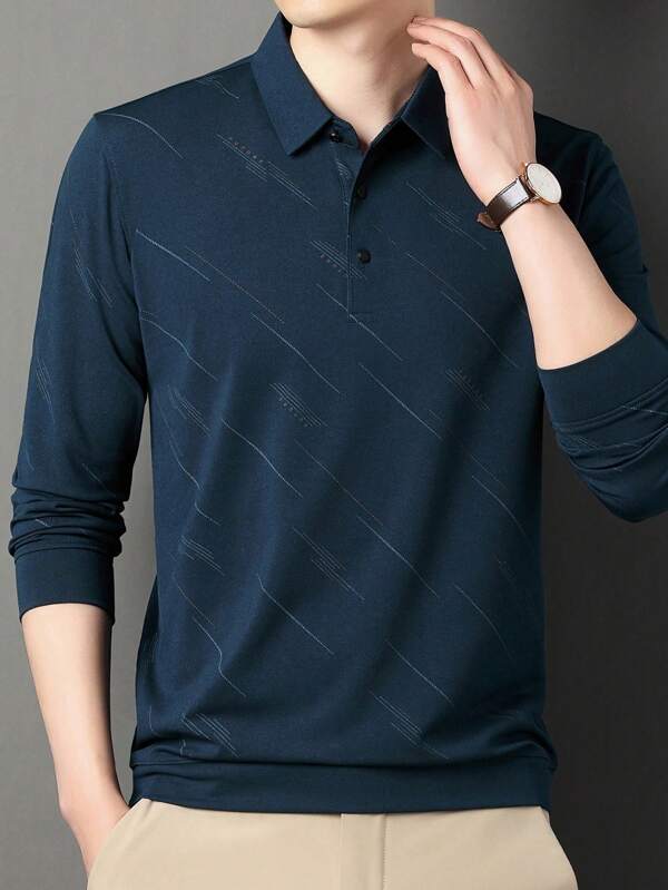 (Chinese Size Is Very Small, If You Usually Wear M Thin, Choose XL, And If You Are Overweight, Choose 2XL) Suitable For 175cm 70kg Men's Striped Long Sleeved Polo Shirt, Suitable For Business Commuting