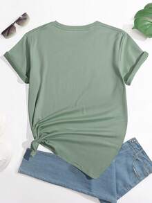 SHEIN EZwear 女用蝴蝶花卉印花短袖常規 T 卹 - 綠色 - 查看 2