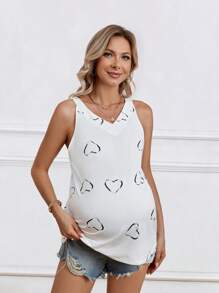 SHEIN Maternity Heart Pattern Printed Tank Top