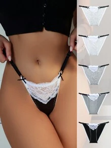 Ladies' Lace Patchwork Thong Panties Lingerie ,3 Pcs - Multicolor - View 1