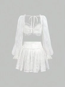 Enchnt Kurz Geschnittenes Damen-set Aus Oberteil Und Rock Mit Rüschenbesatz