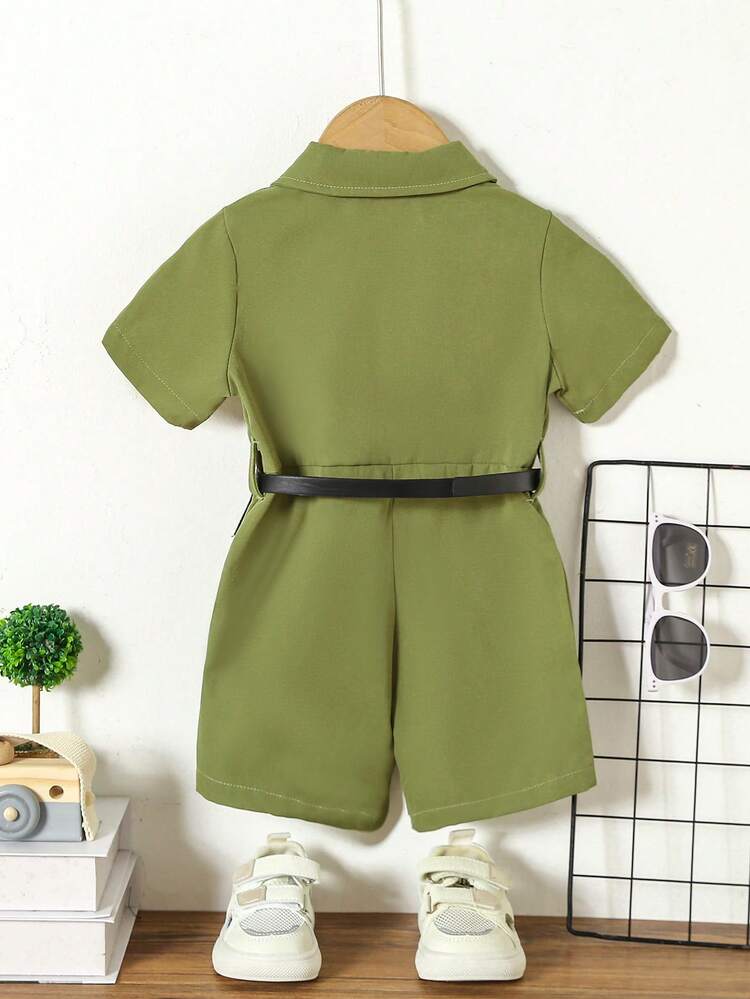 Baby Boy Spring/Summer 2pcs/Set Green Overall Shorts & Waist Bag Combo For Casual, Sporty And Cute Looks