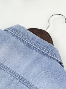 Tween Boys' Short Sleeve Denim Top With Water Washed Effect And Letter Embroidery, Spring/Summer - Medium Wash - View 3