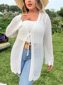 SHEIN LUNE 大尺碼女士空心前綁扣針織外套