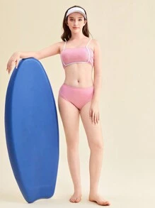 Teen Girl Fashionable Two-Piece Bikini Set, Split Type Bikini Summer Beach - Pink - View 3