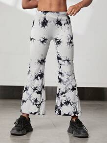 SHEIN Leggings De Cintura Alta Y Acampanadas Con Estampado Tie-dye Para Chicas Adolescentes