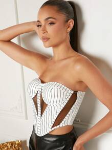 Hauture Top Corset À Panneaux Transparents Rayés