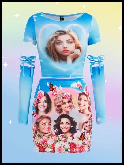 SHEINNeu Kidcore Dopamine  Funny Character Realistic Print Women's Two-Piece Set