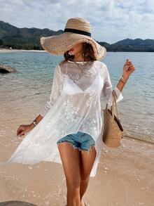 SHEIN VCAY Women's See-Through Shirt With Short Front And Long Back - White - View 5