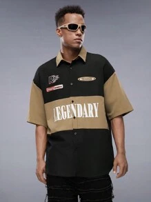 Manfinity VCAY Camisa Holgada Con Bloques De Color Y Estampado De Letras Para Hombre - Multicolor - Ver 6