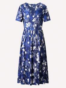 SHEIN LUNE 花卉印花女裝連衣裙 - 藏蓝色 - 查看 2