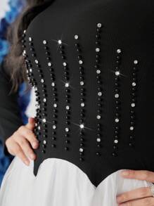 Modelyn Women's Color Block Dress With Stud Decoration Long Evening Dresses