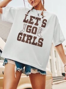 INAWLY Letter Printed Drop Shoulder Short Sleeve T-Shirt - White - View 6