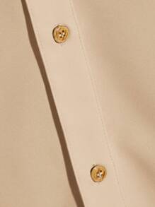 Manfinity VCAY Men's Solid Color Woven Casual Short Sleeve Plain Shirt - Camel - View 4