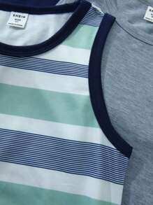 Young Boy 3pcs/Set Casual, Comfortable, Fashionable And Versatile Breathable Striped And Solid Color Tank Top For Spring And Summer Boys Tank Tops