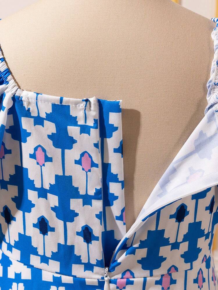 Tween Girls' Geometric Printed Bubble Sleeve Dress