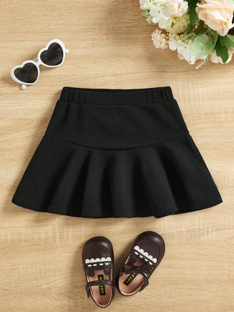 SHEIN Young Girl's Casual And Comfortable Solid Color Skirt - Black - View 1