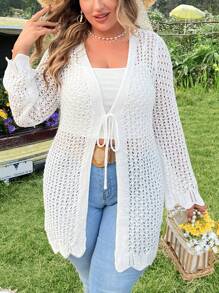 SHEIN LUNE 大尺碼女士空心前綁扣針織外套