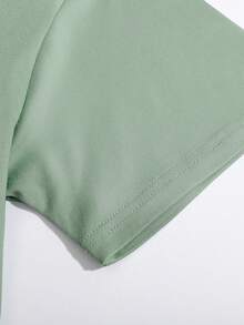 SHEIN EZwear 女用蝴蝶花卉印花短袖常規 T 卹 - 綠色 - 查看 5