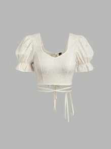 SHEIN Unity Sweetheart Neckline Cross Front Tie Back Blouse - Yellow - View 1