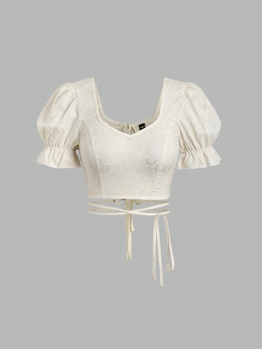 SHEIN Unity Sweetheart Neckline Cross Front Tie Back Blouse - Yellow - View 1