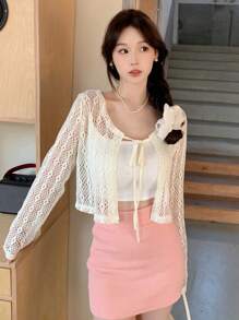 DAZY Của phụ nữ Màu thuần Dệt kim Xu hướng: Cắt giảm Viễn cảnh Áo - Màu be - Xem 6