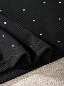 SHEIN Elladie kids Tween Girl Street Fashion Black-White-Red Rhinestone Embellished Tank Top Summer Holiday - Multicolor - View 4