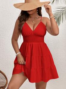 SHEIN VCAY Plus Size Women's Shirred Waist Cami Dress