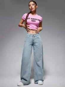 SHEIN ICON Vaqueros De Pierna Ancha De Color Liso