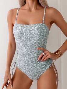 SHEIN Swim Hoa In Bên Dây rút Đồ bơi một mảnh - Nhiều màu - Xem 6