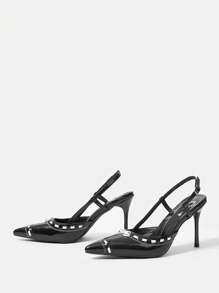 新款時尚尖頭高跟鞋,有泵裝鞋跟 - 黑色 - 查看 3